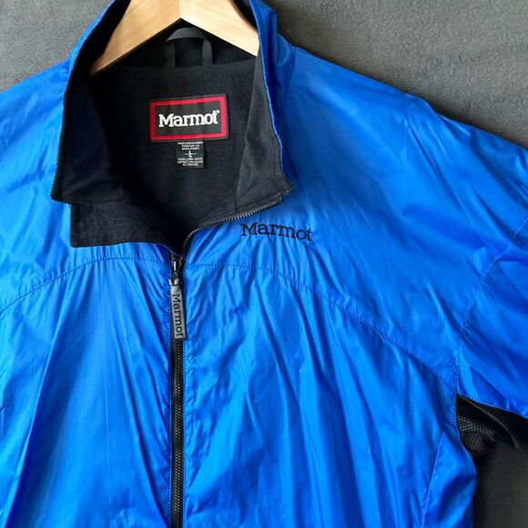Marmot Blue Windbreaker Jacket Men's Large Full Zip Logo Abilitat Aripiprazole - Picture 1 of 7